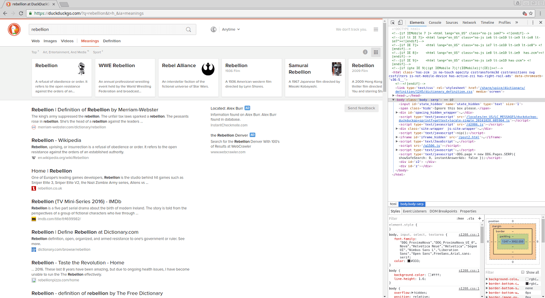 DuckDuckGo search results, using Selenium and Python