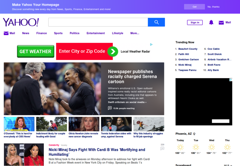 Screenshot of Yahoo's Home Page